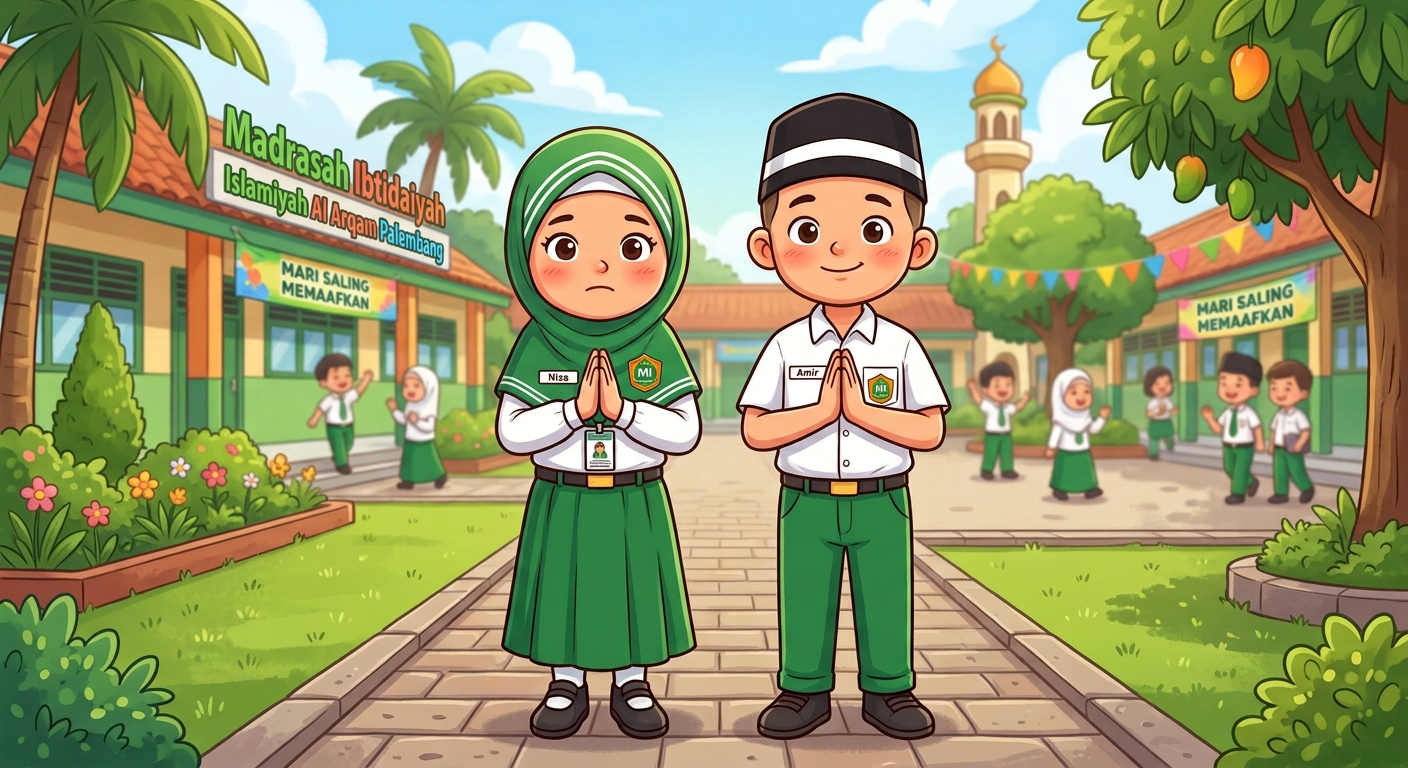 Ilustrasi Pelajar MI Meminta Maaf